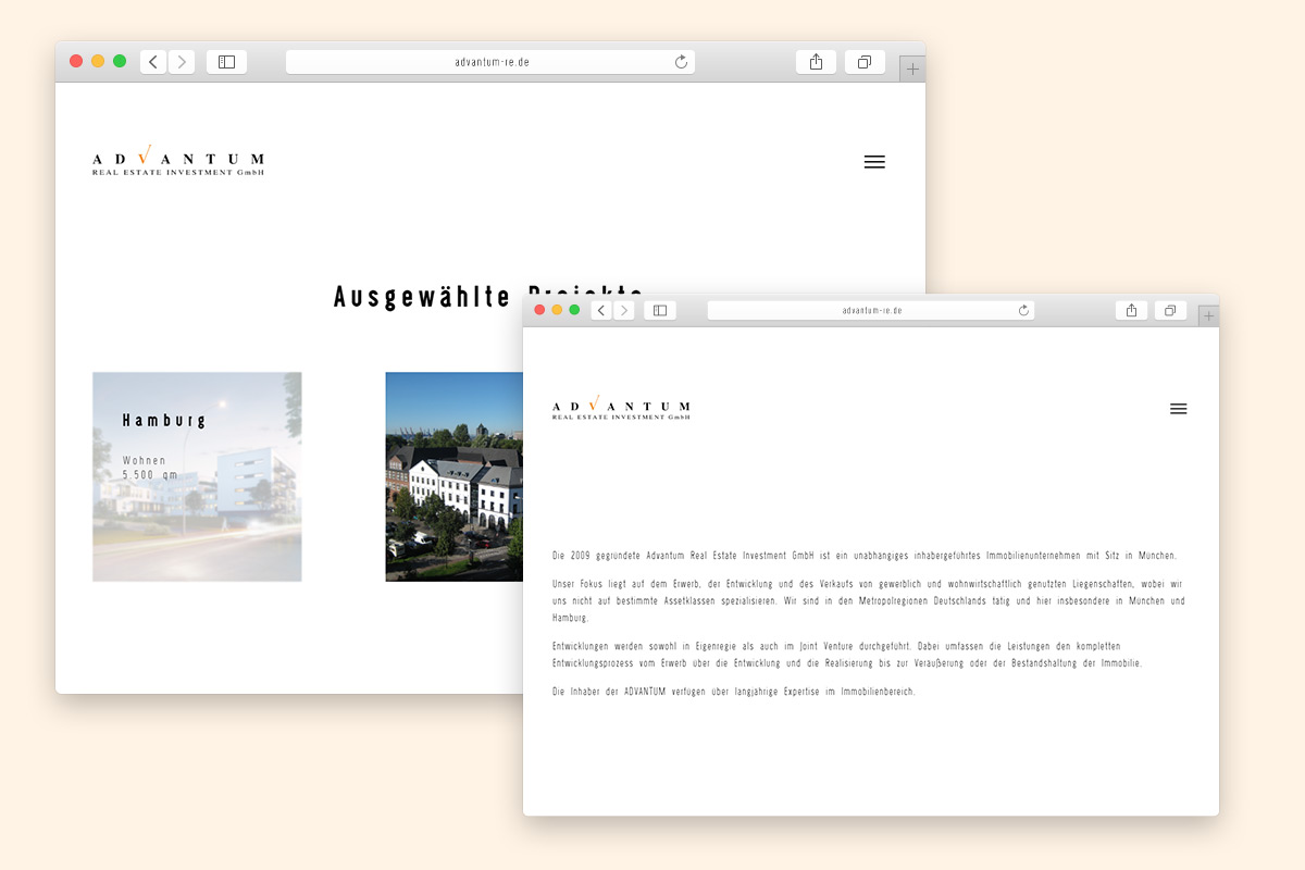 Advantum Real Investment, Webdesign, Advantum, Real Investment, Immobilien, München